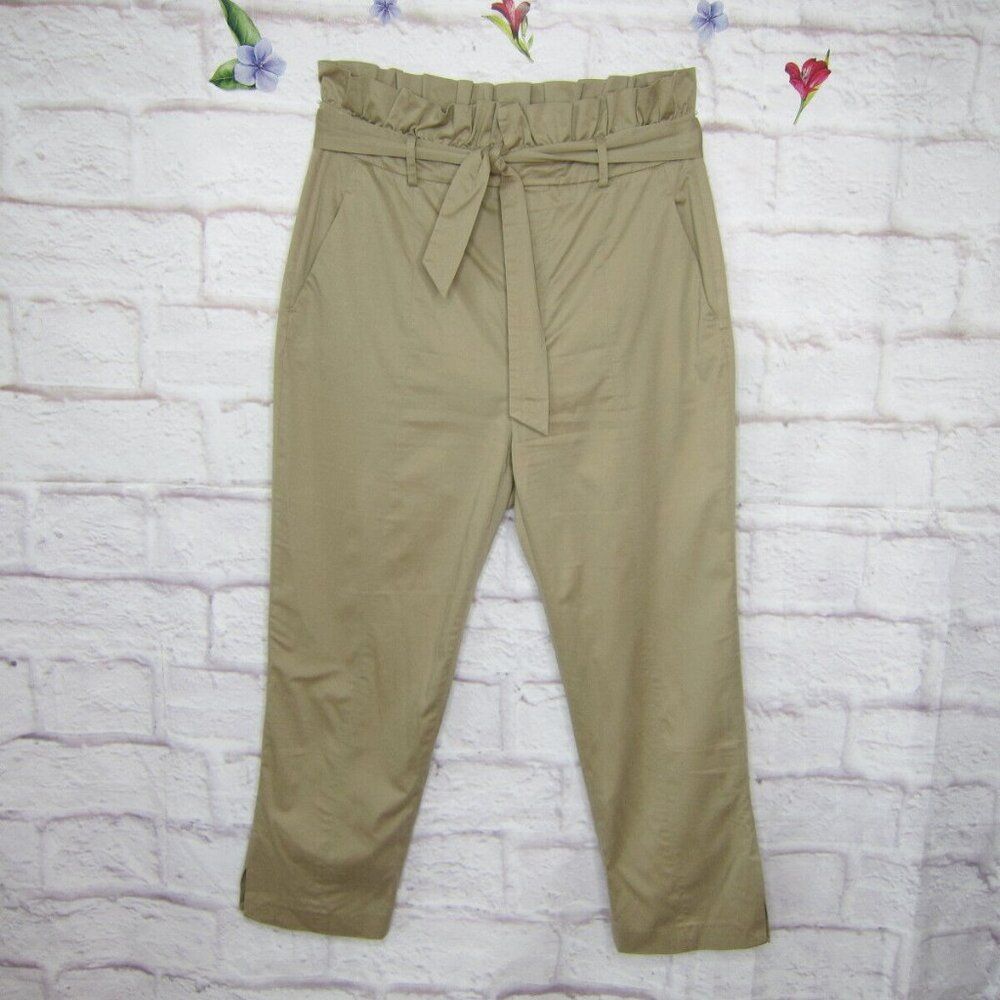 ZARA Paper Bag High Waisted Crop Ankle Pants with Belt Brown Lightweight Size L